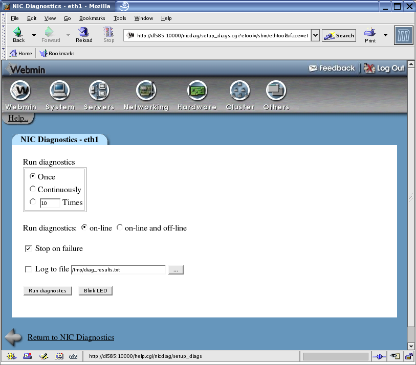 NICDiag setup page